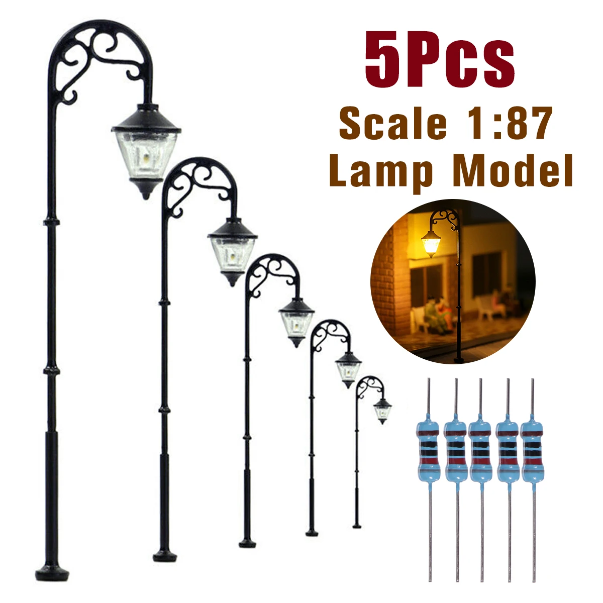 

5/10pcs 1:87 HO Scale Retro Model Street Lamp Layout Lamppost Garden Landscape Light Railway Train Lamp Micro Landscape Decor