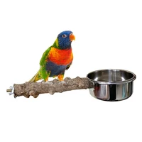 bird perch nature wood stand for small medium parrots bird cage feeding bowl parrot perch stand with food water bowl