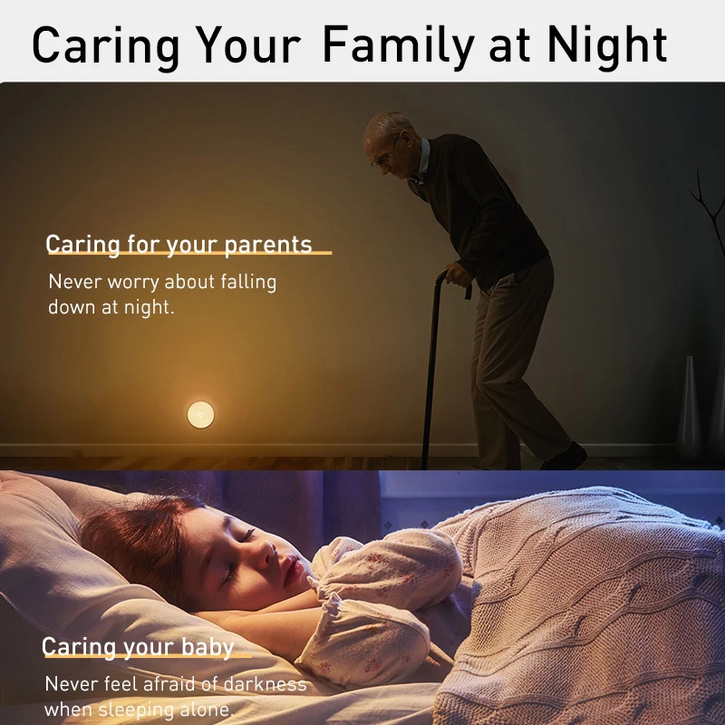 Умный светодиодный ночник Baseus с пассивным ИК датчиком движения светильник енный