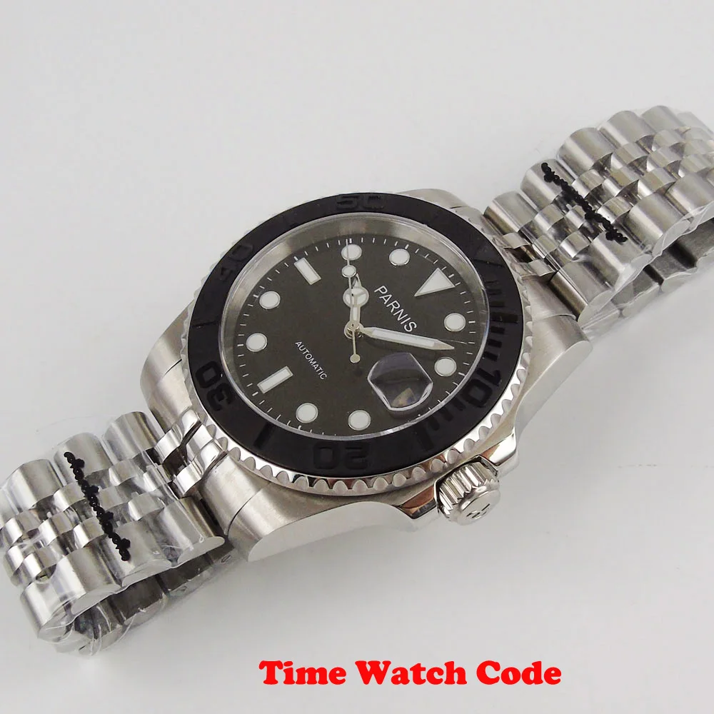 Мужские автоматические наручные часы PARNIS 40 мм черный циферблат сапфировое