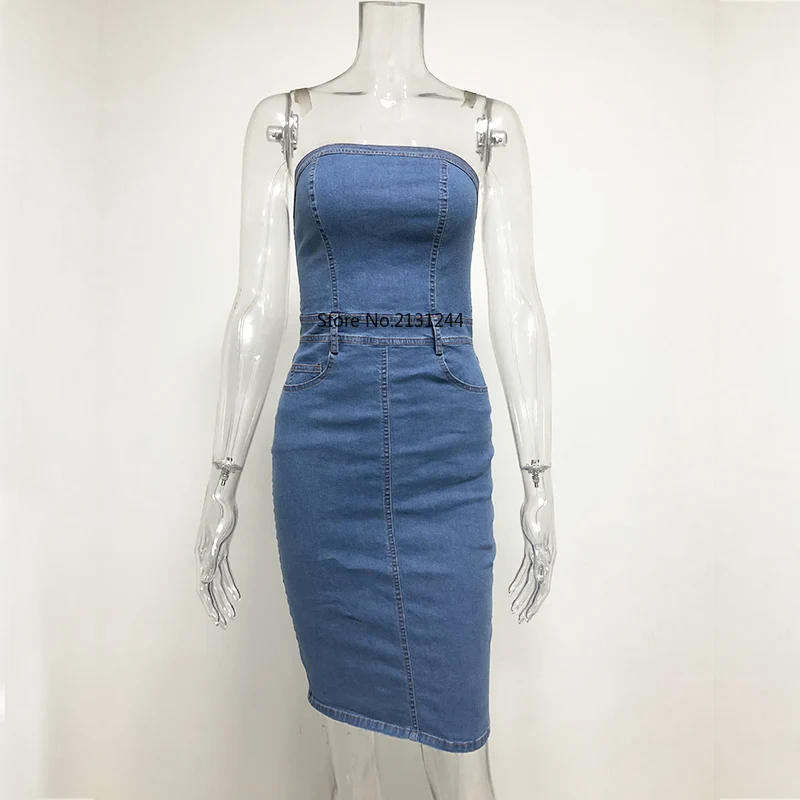 Женское джинсовое платье без бретелек Элегантное летнее сексуальные вечерние