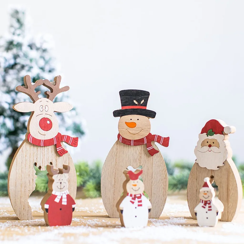 Деревянные Мини Рождественские елки настольные украшения с рождественской