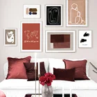 Абстрактная картина с линиями лица в форме карты, винтажная Картина на холсте, скандинавские постеры и принты, настенные картины для декора гостиной