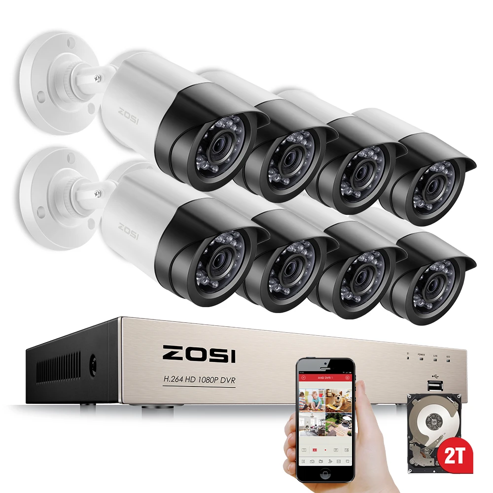 

ZOSI HD-TVI 8CH 1080P Security Cameras System Kit with 8*2.0MP Day Night Vision CCTV Home Security Camera Video Surveillance