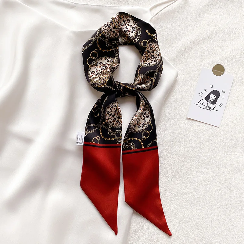

2021 New Design Print Skinny Silk Scarf Hairband Neckerchief Handle Bag Scarves Long Neck Band Foulard Fashion Band