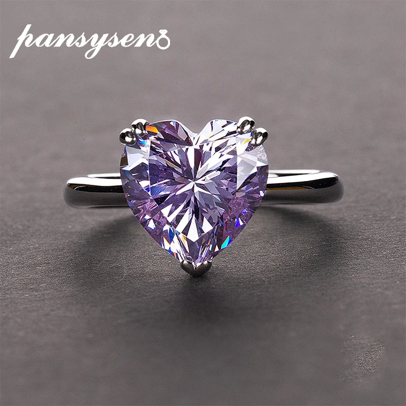 

PANSYSEN Top Brand 10MM Heart Design Amethyst Pure 925 Sterling Silver Wedding Engagement Rings for Women Wholesale Fine Jewelry