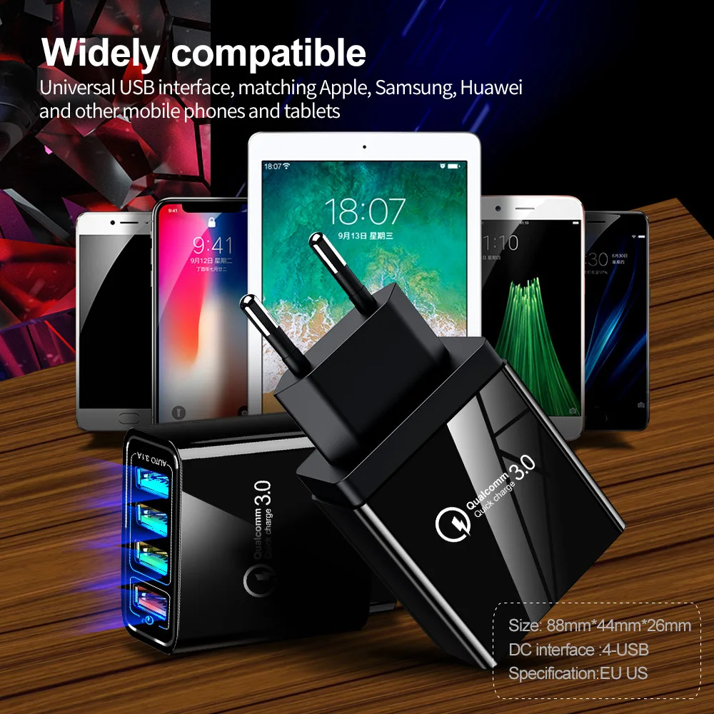 

EU/US Plug USB Charger Mobile Phone Charger Quick Charge 3.0 USB Charger Huawei Mate 30 Tablet Portable Wall Mobile Charger