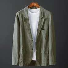 FAKUNTN – costume d'automne en lin pour homme, joli manteau fin et décontracté à simple boutonnage, à la mode, printemps et été, taille S M L XL 2XL  (1)