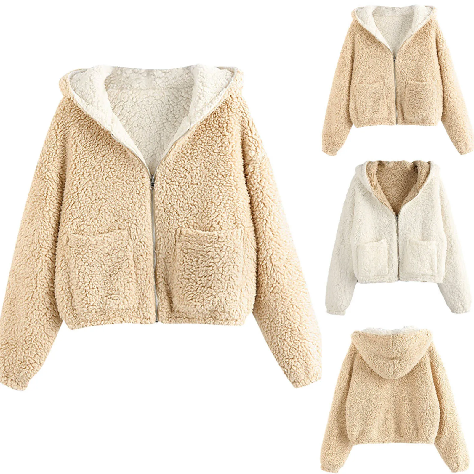 Модная женская однотонная плюшевая толстовка на молнии с длинным рукавом