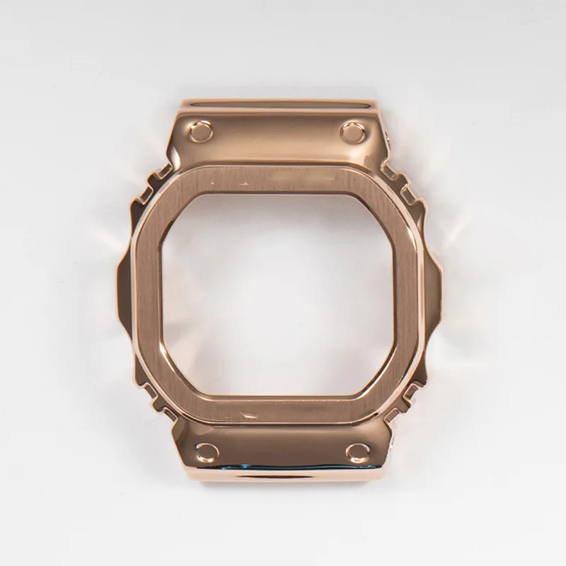 rose gold set 316L нержавеющая сталь GW5000 GW-M5610 DW5600 ремешок для часов ободок/чехол металлический ремешок стальной ремень инструменты для мужчин/женщин подарок - Цвет ремешка: rose gold set