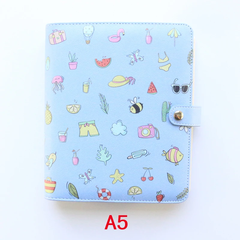 Domikee cute leather hardcover 6 rings binder planner agenda organizer office school refillable spiral notebooks stationery A5A6 - Цвет: A5  blue