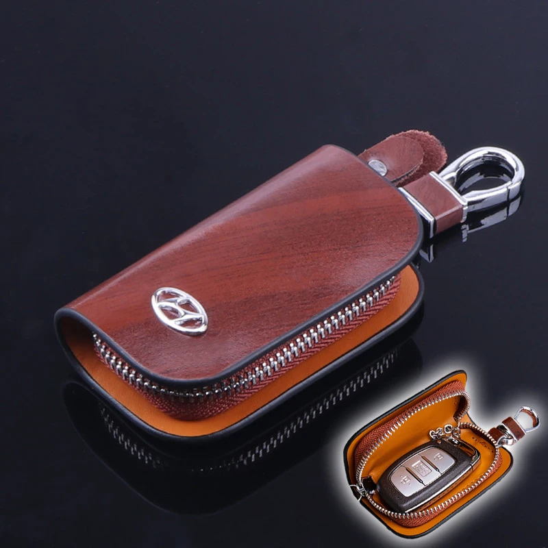 

Leather Key Ring Purse Keychain Bag Car Logo Key Case Key Wallet For Hyundai Solaris i20 i30 ix20 ix35 Tucson MK1 2008 2009 2010