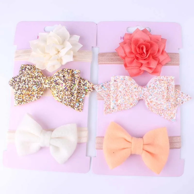 

3Pcs/set Baby Elastic Glitter Headband Girls Bebe Bowknot Hair band Toddler Infants Headwear Hair Accessories photography props