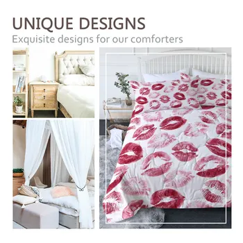 BlessLiving Red Lips Quilted Quilt Watercolor Kisses Bedding Throw Women Pop Art Girl Thin Duvet 3-Piece Sexy Comforter couette 2