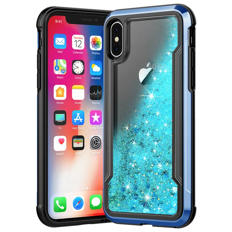 Blue Броня Гибридный ударопрочный каучук бампер чехол для iPhone 11 Pro Max 6 6s 7 8Plus X XS Max XR жидкий сыпучий песок украшение блестки чехол - Цвет: Blue