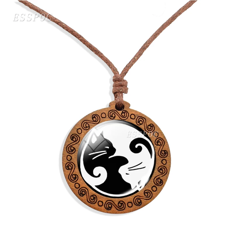 Деревянное ожерелье Yin Yang Taichi с кабошоном из стекла модные аксессуары деревянная