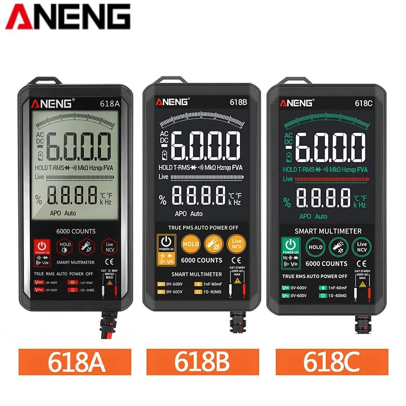 

ANENG 618A/618B/618C Smart Touch Screen Digital Multimeter LCD Ohmmeter Tester Voltmeter True RMS Auto Power Off