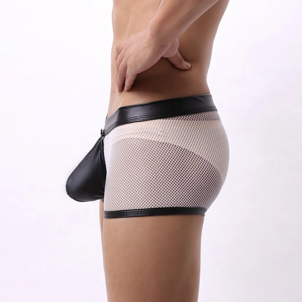 Мужские трусы боксеры прозрачные сетчатые с открытой промежностью сексуальное