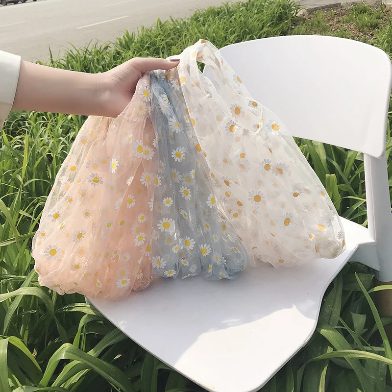 

Fashionable Ladies Shopping Bag Convenient Tote Bag Lace Flower Storage Bag Small Fresh Personality Mesh Bag 2020 New