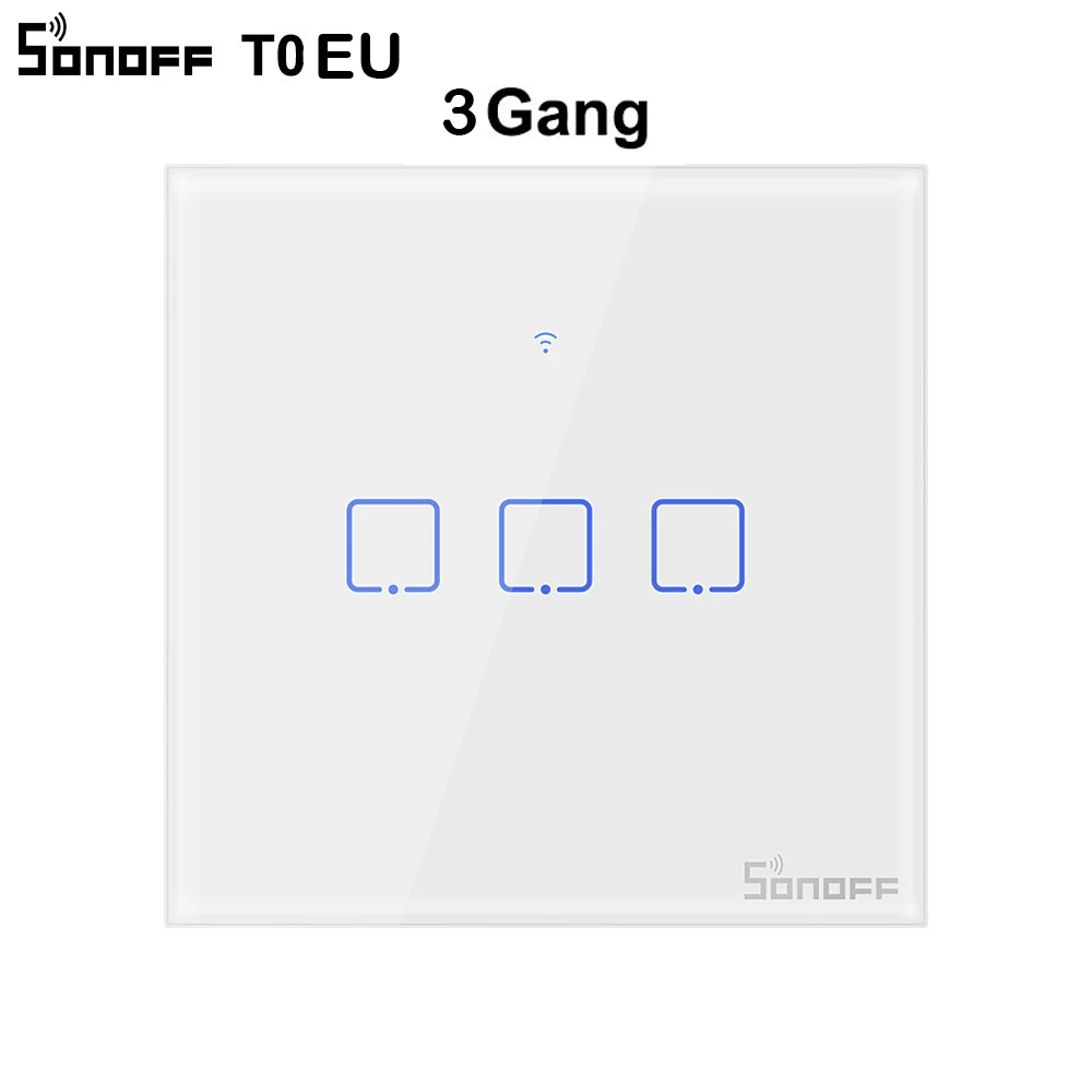 Интеллектуальный выключатель света SONOFF T0 US/EU/UK TX Wi-Fi Смарт настенный выключатель света базовый с таймером 1/2/3 голоса/приложение/сенсорный экран Управление с Alexa Google Home - Комплект: T0 EU 3C