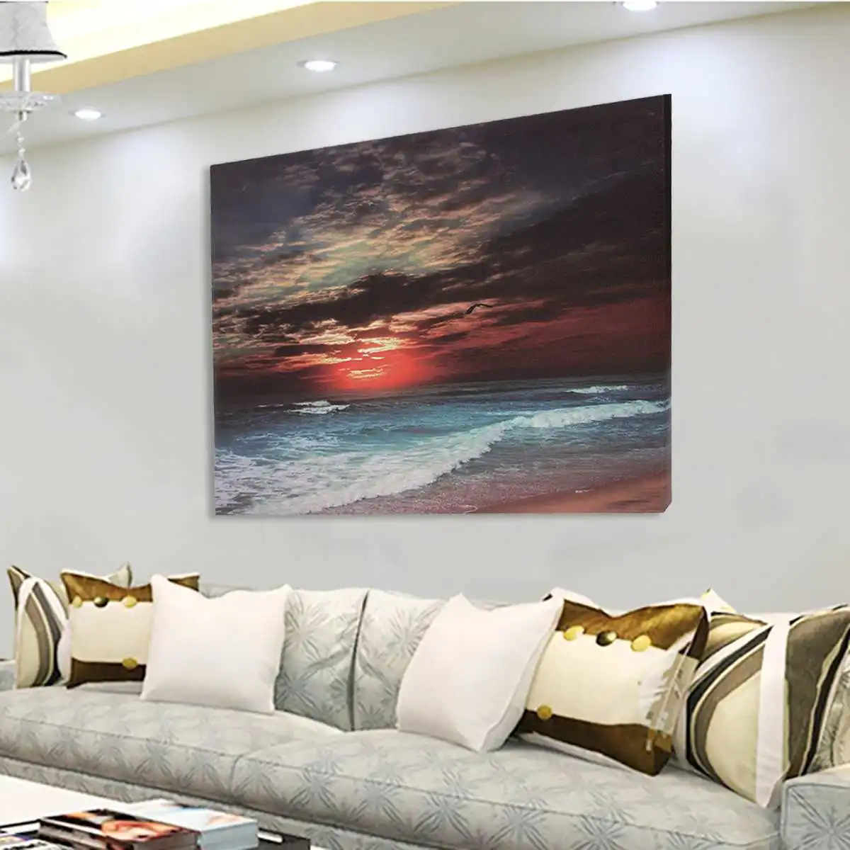 Современный дом один пляж закат картина маслом холст настенная живопись