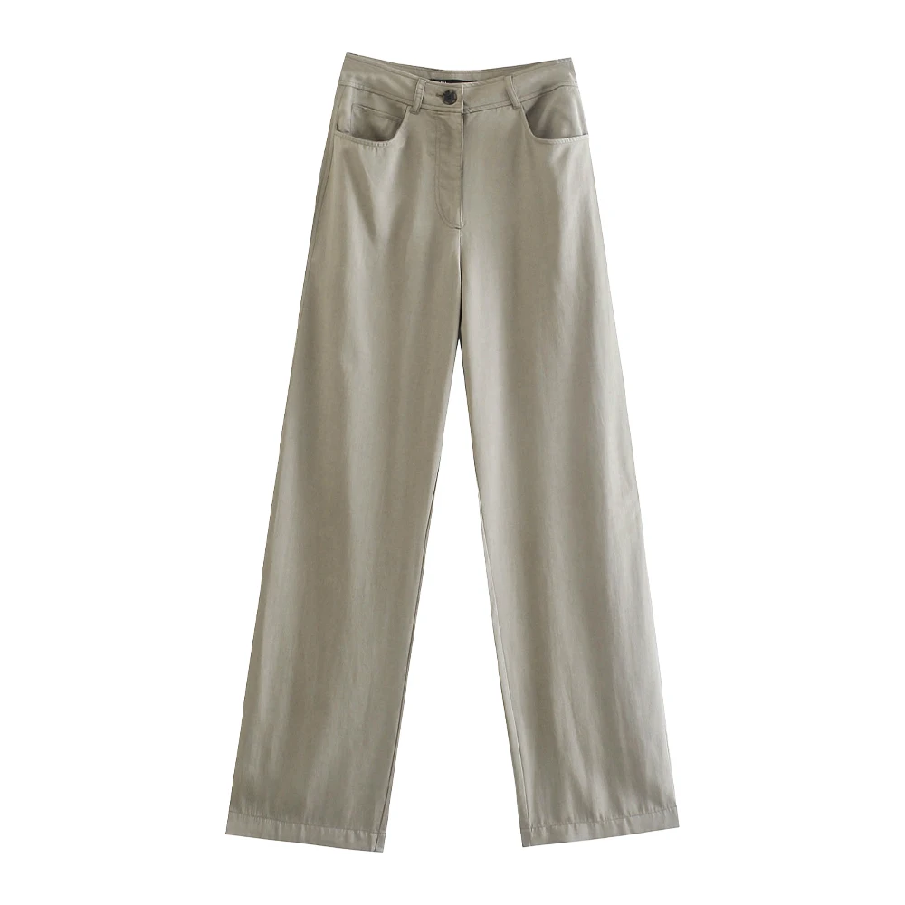 

Женские брюки с широкими штанинами, повседневные свободные однотонные брюки на молнии с завышенной талией, весна-осень 2021