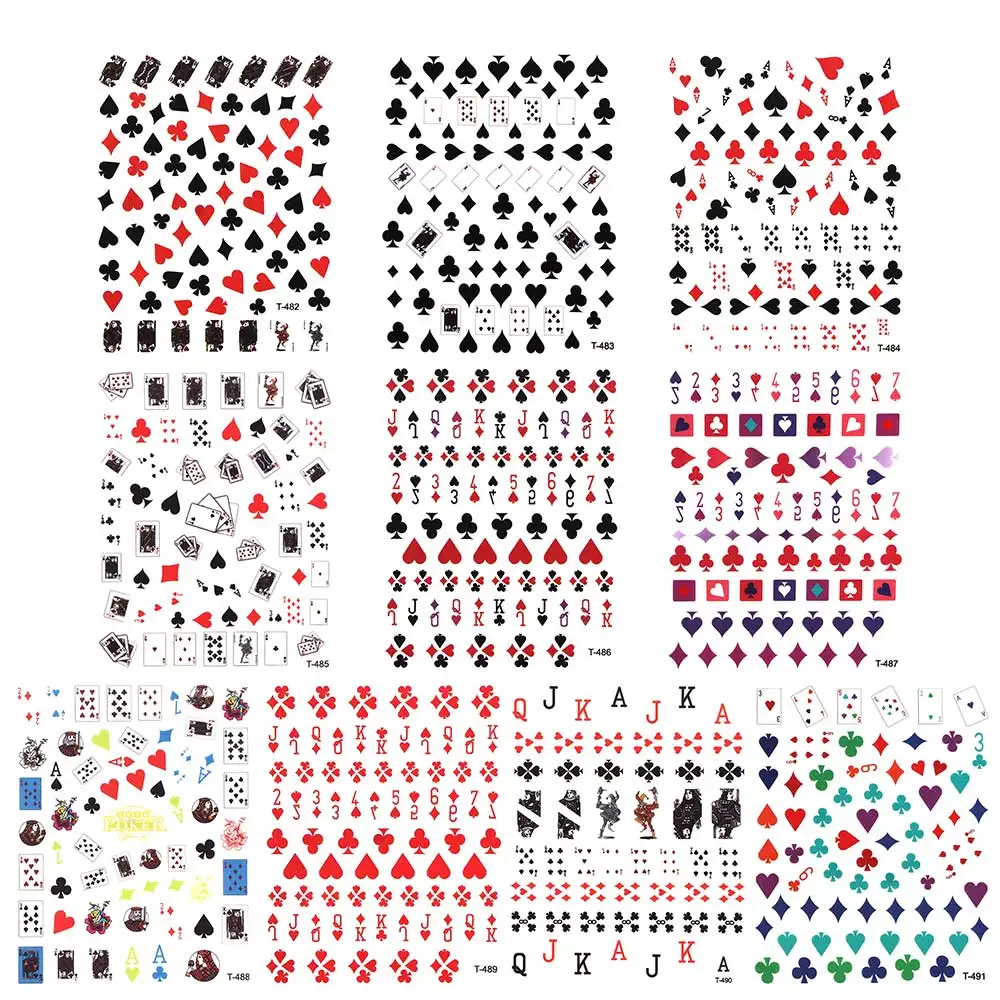 4/10 шт покерные наклейки для дизайна ногтей зеленые листочки игральные карты