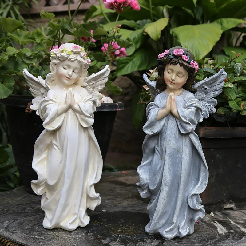 

Lovely Resin Angel Girl Statue Outdoor Decorative Cute Lifelike Flower Girls Sculpture For Desk Office Home Figurine