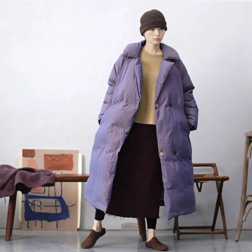 

Winter Color-Changing Purple Super Thick Suit Collar Loose White Goose Down Plus Long warm down jacket women