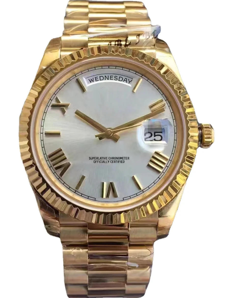 

New Men's Automatic Mechanical Day-date Gold Silver Black White Blue Stainless Steel Sapphire Crystal