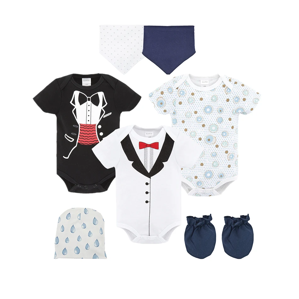 8PCS Baby Boy Bodysuit Clothes Set Newborn Baby Jumpsuit roupa infantil Clothing Set with Baby Caps Bibs Gloves Gifts - Цвет: CHY2119