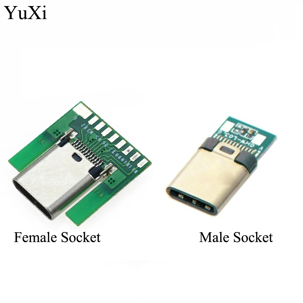 YuXi USB 3. 0 Type C разъем 24 штырька штекер гнездо адаптер розетка для припоя провода и