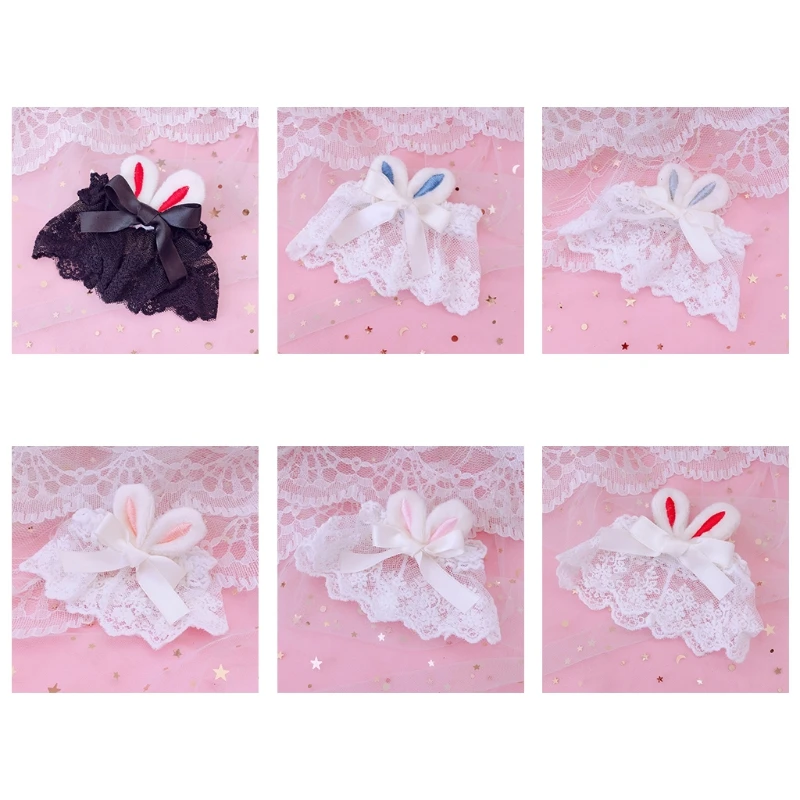 

Sweet Lolita Girl Lace Wrist Cuffs Cute Plush Bunny Ears Bow Cosplay Hand Sleeve H3CB