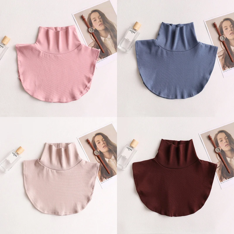 Хлопковая женская однотонная водолазка съемный воротник черный белый | Галстуки