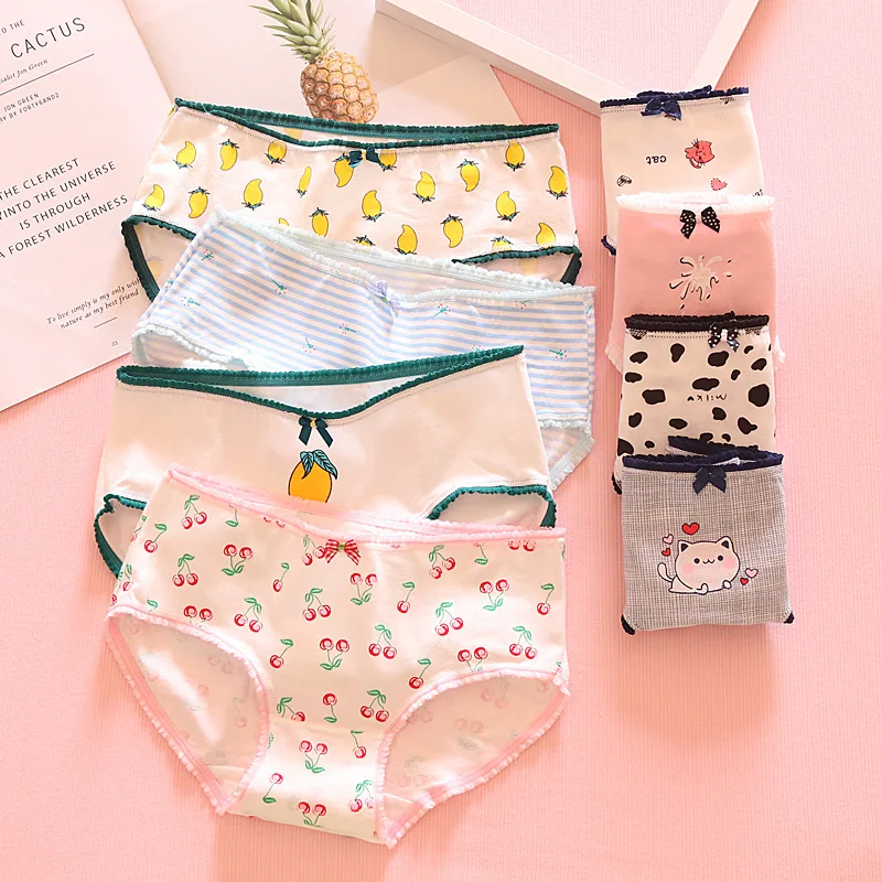 

Women's Cotton Panties Fashion Sexy Bowknot Cartoon Girl Panties for Women Sexy Breathable Lingerie Low Waist Underwear 2021