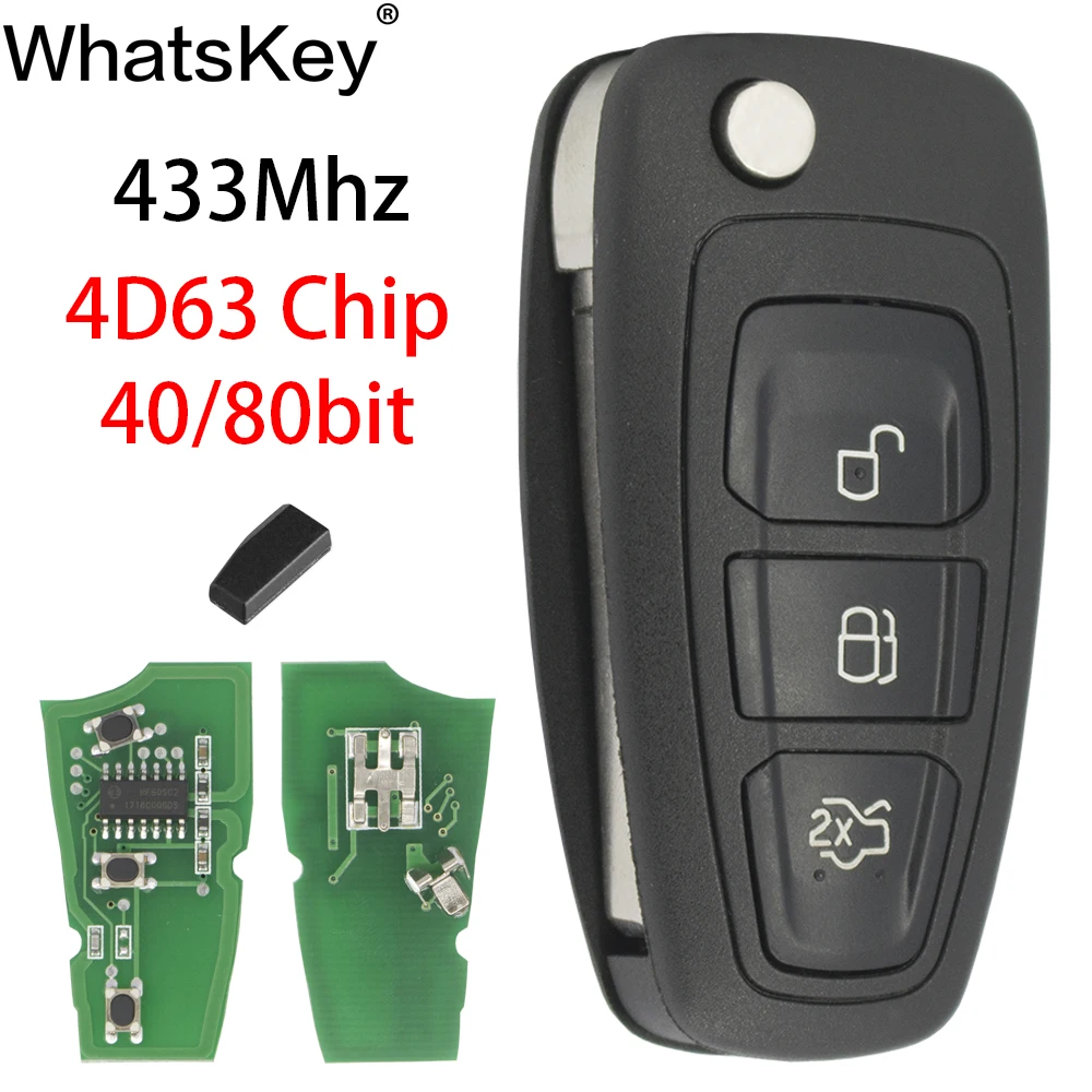 Пульт дистанционного управления WhatsKey 3 кнопки 433 МГц 4D63 чип ID63 40/80 бит для Ford Focus