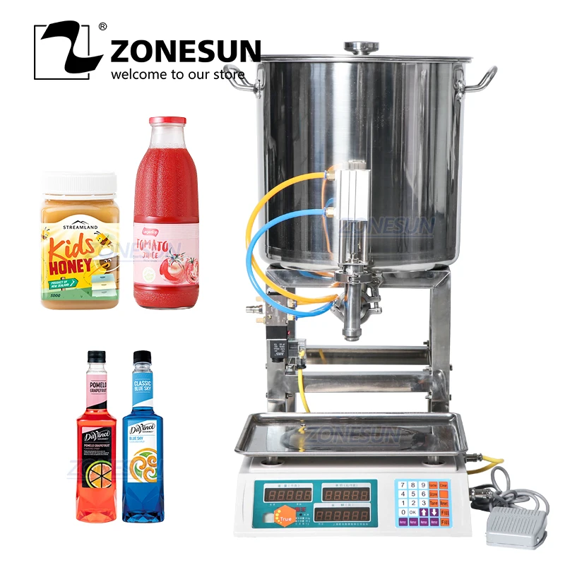 ZONESUN Semi Automatic Paste Filling Machines Pneumatic Can Honey Cooking Oil Beverage Small Bottle Weighing Filling Machine