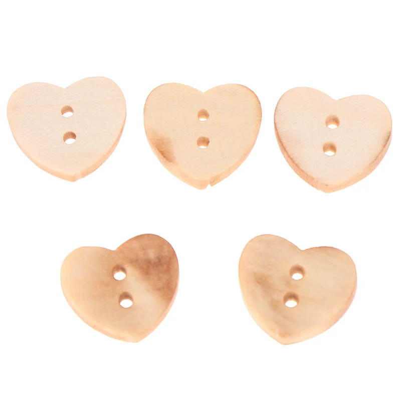 

100pcs/lot Scrapbooking Products Natural 2 Holes Sewing Buttons Craft Heart Shaped Wooden Buttons