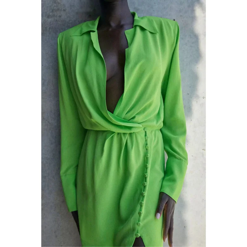 

Dress Za 2021 Summer Shirt Dress Women Long Sleeves Belt Padded Short Dress Casual Light Green Mini Shirt Dresses Vestidos Mujer