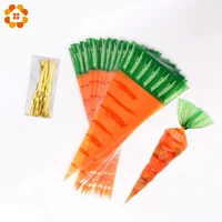 20pcs kids birthday party decoration easter carrot candy bag easter rabbit gift bag candy cones transprant plastic bag