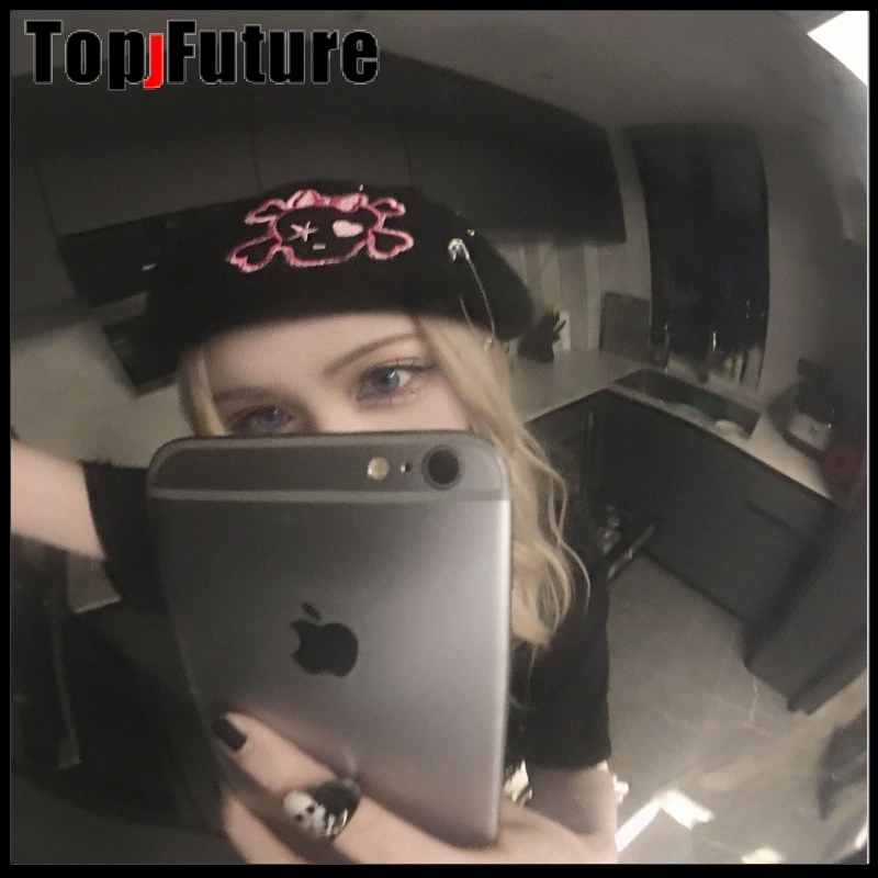 Шапка женская в стиле Харадзюку черная Готическая дизайнерская уличная Кепка с