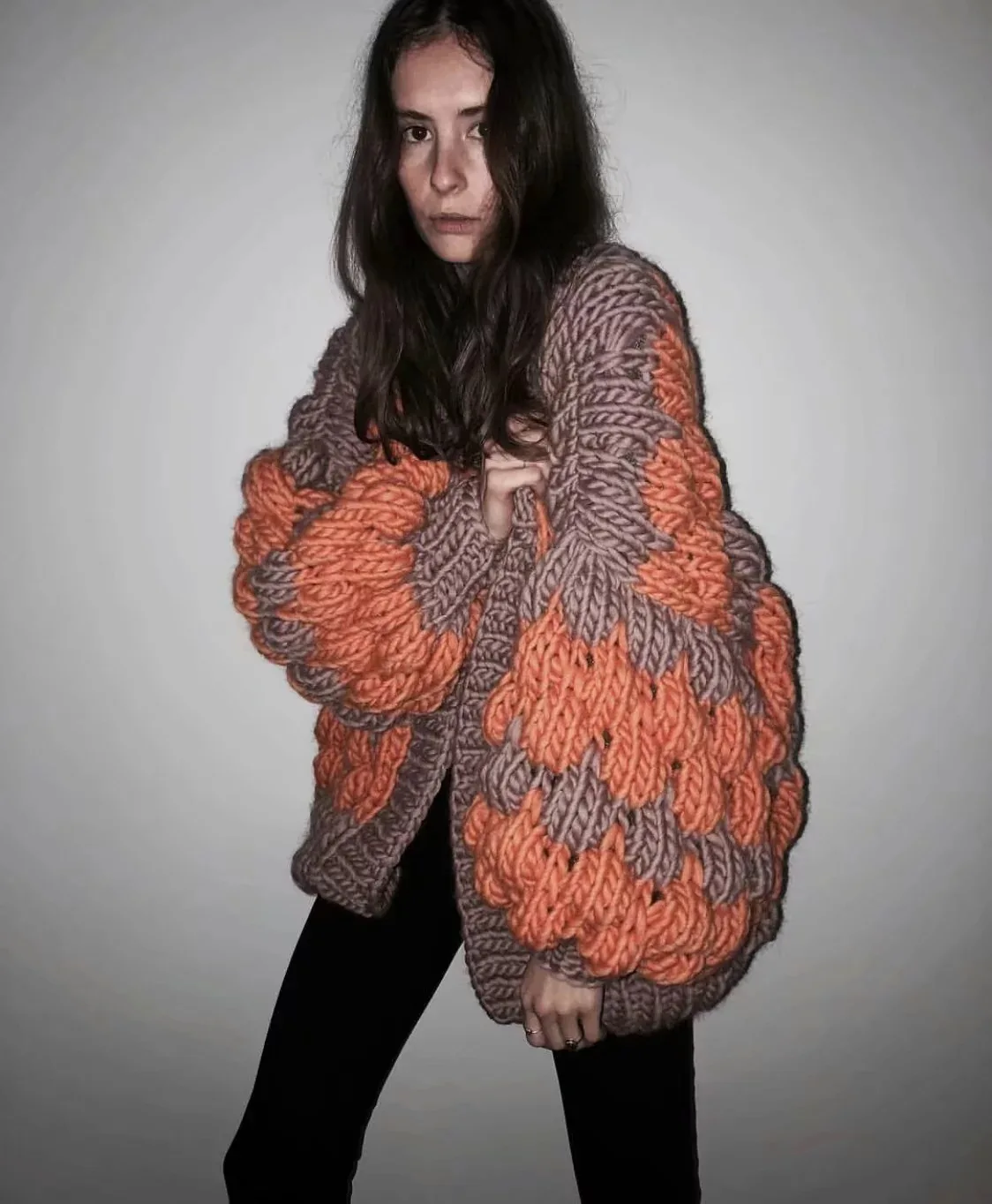 Hand Knitted Cardigans Women's Autumn Vintage Sweaters Striped Pattern Mohair Thick Winter Fashion Oversized |