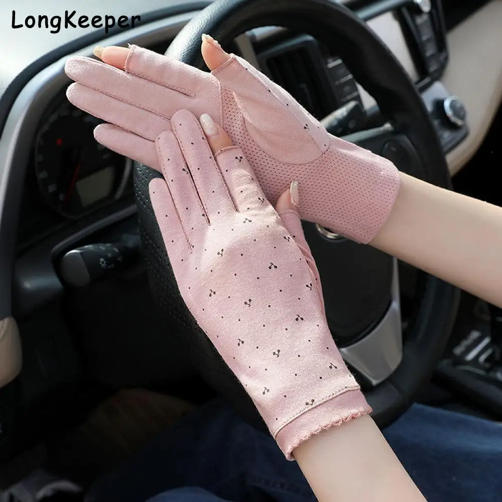 

Women Gloves Summer Sun protection Gloves Non-slip Touch Screen Gloves Breathable Full Finger Lady Driving Gloves