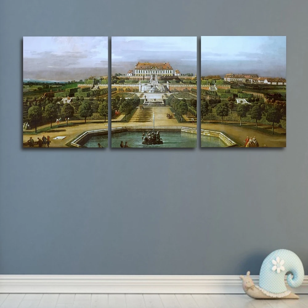 Laeacco 3 Панель Холст Картина с каллиграфией пейзаж здание дерево стены Работа