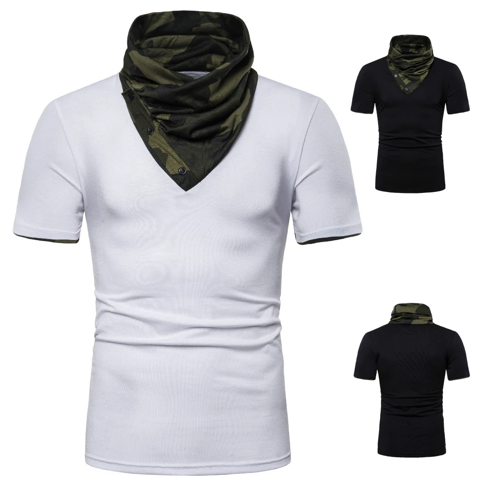 

SWAGWHAT Men Fake Two Pieces T-shirt Summer Short Sleeve Casual Tshirt Patchwork Camouflage Plus Size Man Top T Shirt Size S-XXL