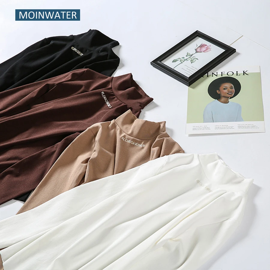 Женская эластичная футболка MOINWATER черная Базовая рубашка с длинным рукавом