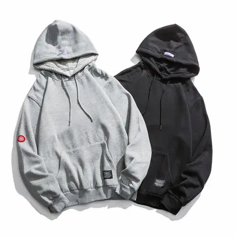 

Autumn and winter hip hop Japanese fashion embroidered sweater men's solid color hooded loose couple Plush coat