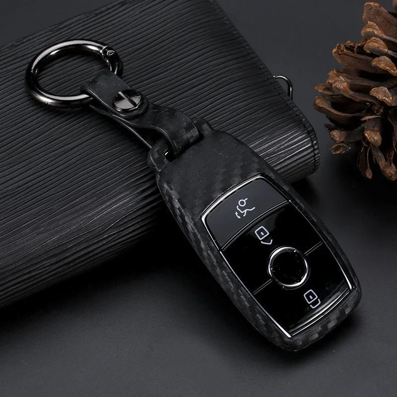 

Carbon Fiber Silica gel Car Key Case Cover For Mercedes-Benz New E-Class S-Class Key Holder W213 S213 C238 W222 C217 A217