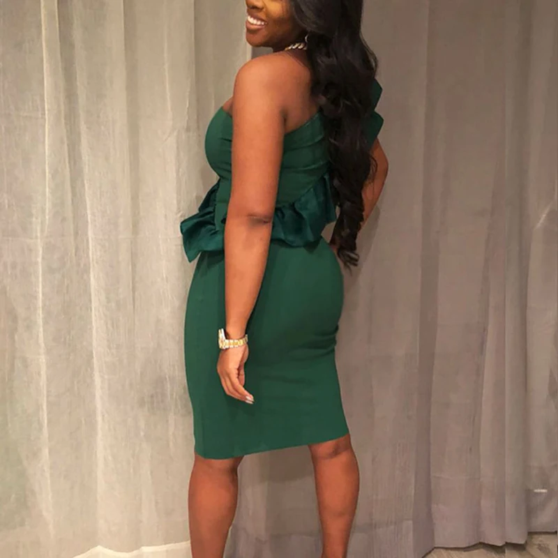 Женское Повседневное платье миди с оборками на одно плечо облегающие вечерние