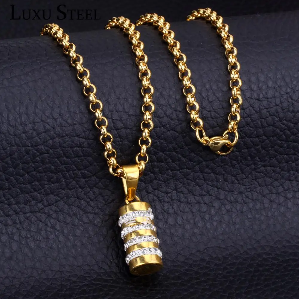 LUXUSTEEL ожерелья в стиле хип хоп цилиндрическая подвеска ожерелье с круглым